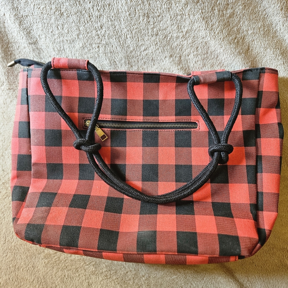 Farmhouse Is My Style Purse Buffalo Check Tote Bag Knotted Straps Lined